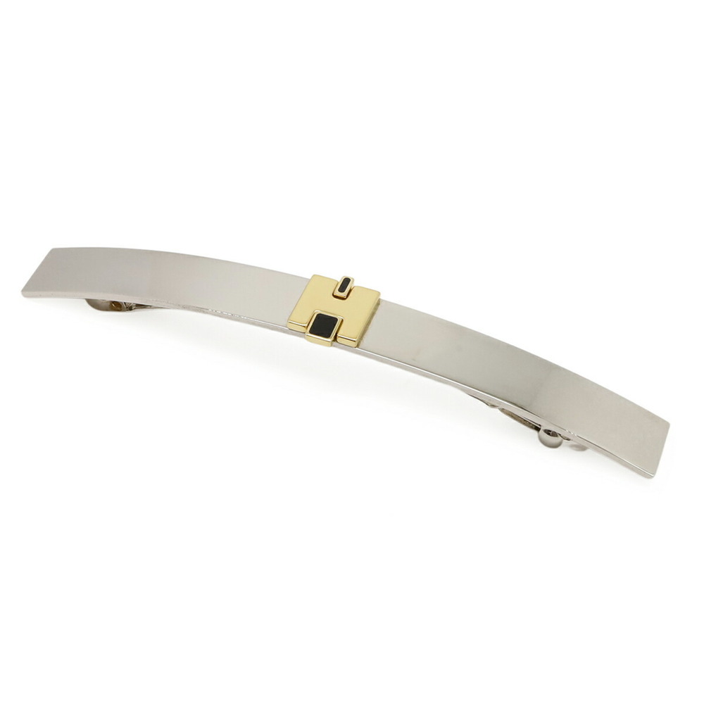 HERMES Eileen GM Barrette Hair Clip Accessory Metal GP Silver Gold Black